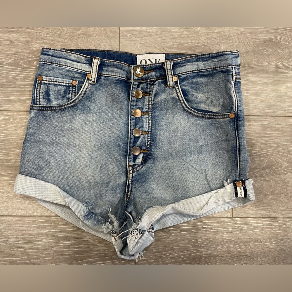 One teaspoon women blue denim boyfriend shorts